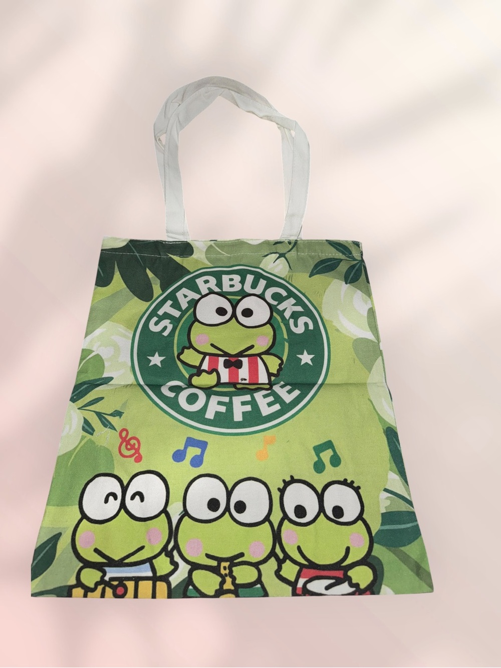 Starbucks Coffee Green Keroppi Print Canvas Tote Bag New Super Cute